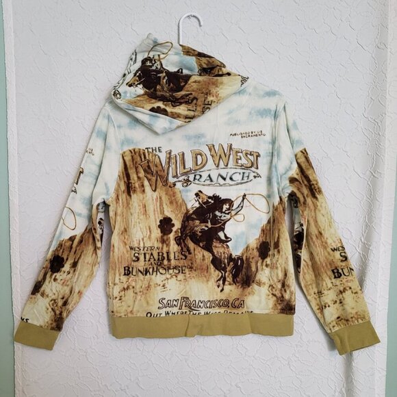 French Postcards The Wild West Ranch Sequined Velour Zip Up Hoodie Size Medium - Picture 2 of 14